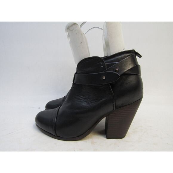 RAG & BONE Womens Size 37.5 EUR Black Leather Buckle Ankle Fashion Boots Bootie - Picture 1 of 11